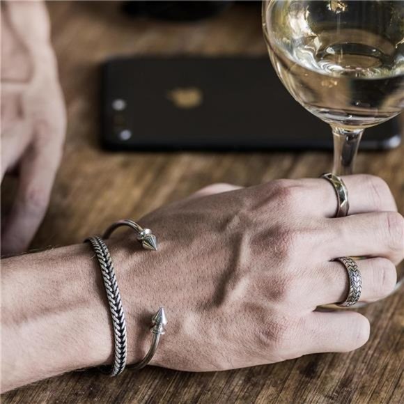 Cuff Chain Stainless Steel Silver Bracelet Men Non-Rust Men's Silver Bracelets - Picture 3 of 9